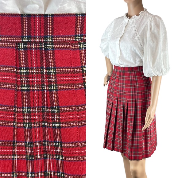 Vintage Red Plaid Pleated Skirt Michele New York Small - Picture 1 of 7
